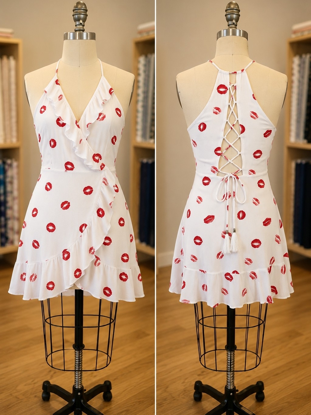 Forever 21 White Mini Dress with Red Lip Print